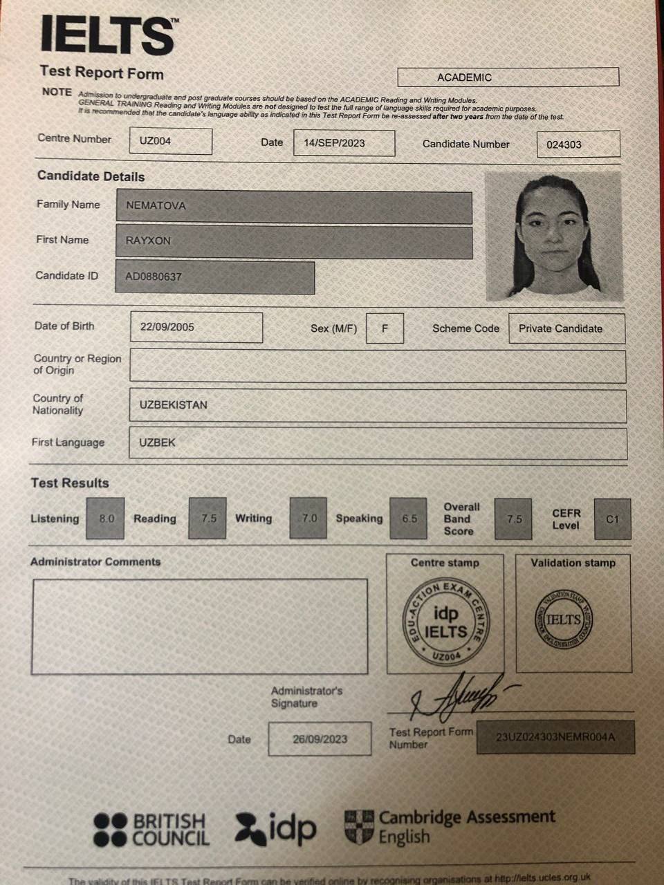 IELTS Certificate
