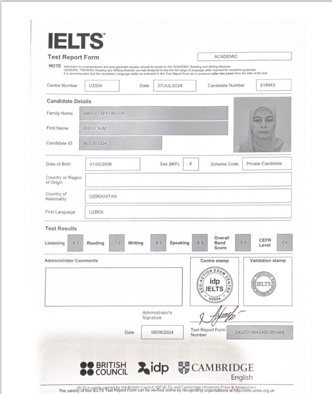 IELTS Certificate
